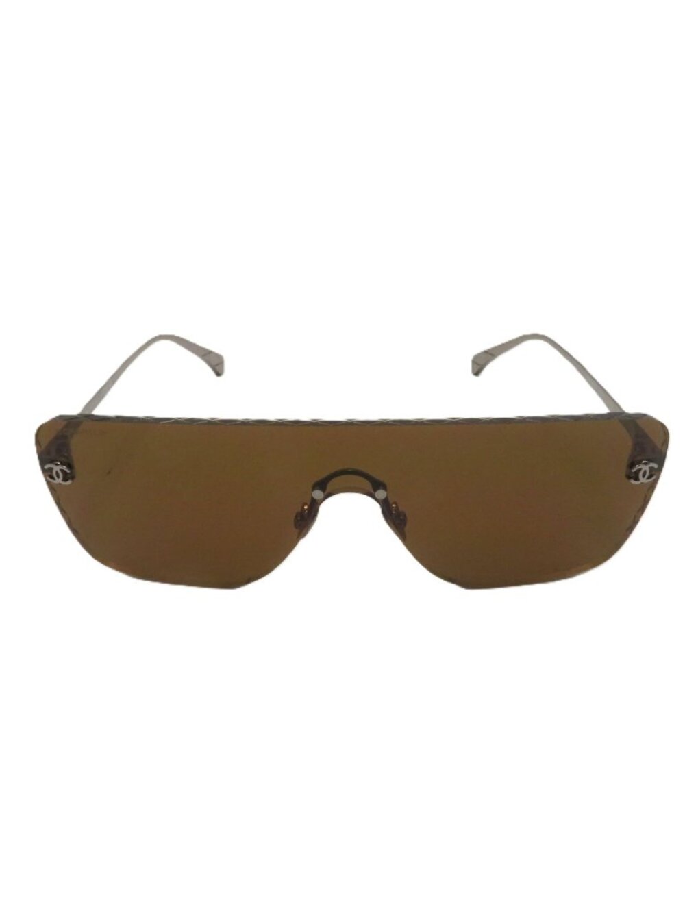 Chanel Shield Shape Sunglasses Brown Metal Acetate Eyewear